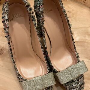 J. Crew Multicolor Tweed Heels with Glitter Bow